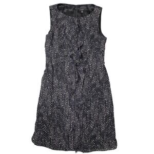 Ann Taylor‎ Sleeveless Sheath Dress Ruffle Front Black White Silk Blend